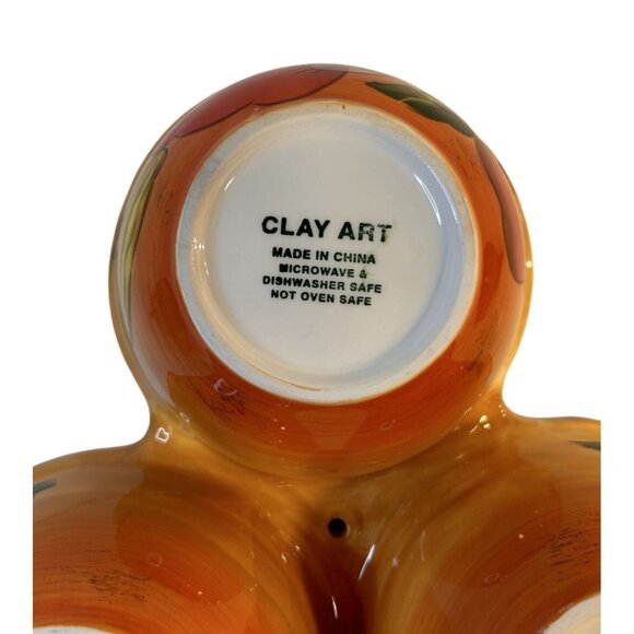 Clay Art TriBowl Tomato Topper Condiment Holder Handpaint Fruit & Veggie Design - Picture 9 of 9